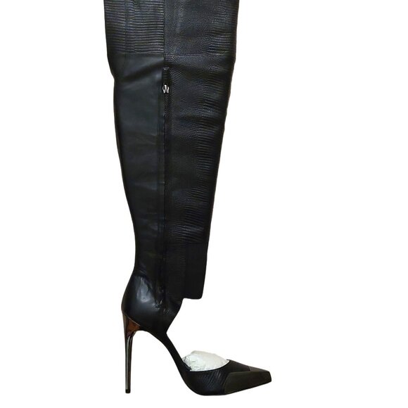 BCBGMAXAZARIA Concorde Stampede Over the Knee Black Leather Lizard Boots $695 - Picture 6 of 12